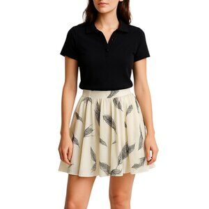 Kenar Feather Print Pleated Mini Skirt